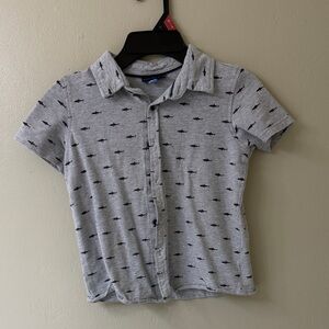 Andy & Evan Light Gray Kids Button Down Shirt with Navy Pattern